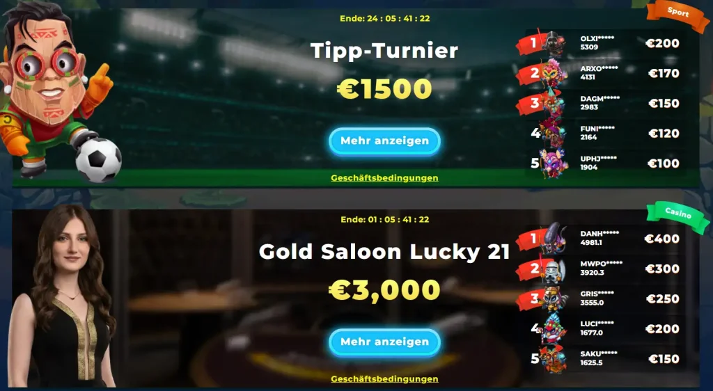 Wazamba Casino Turniere mit Sport und Casino Events sowie Preispools